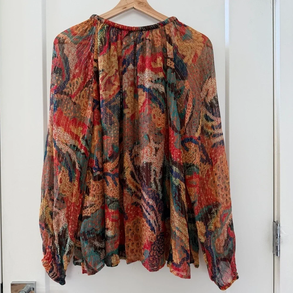 A.L.C. Top Women’s Multicolor Print Blouse Long Sleeve V-Neck $395 Size 6 - Picture 5 of 9